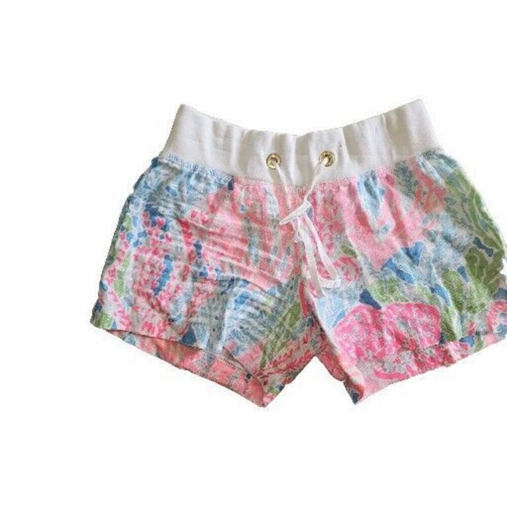 Lilly Pulitzer Shorts Chrissy Beach Linen Pink Blue Pull On Comfort Waist Xs